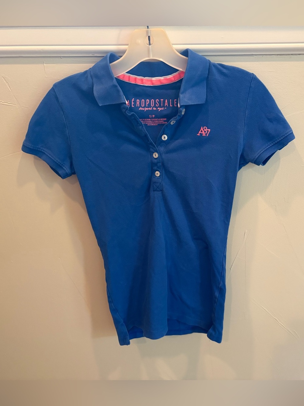 Aeropostale Girls' royal blue Polo Shirt - Pink Logo Sz S/P
